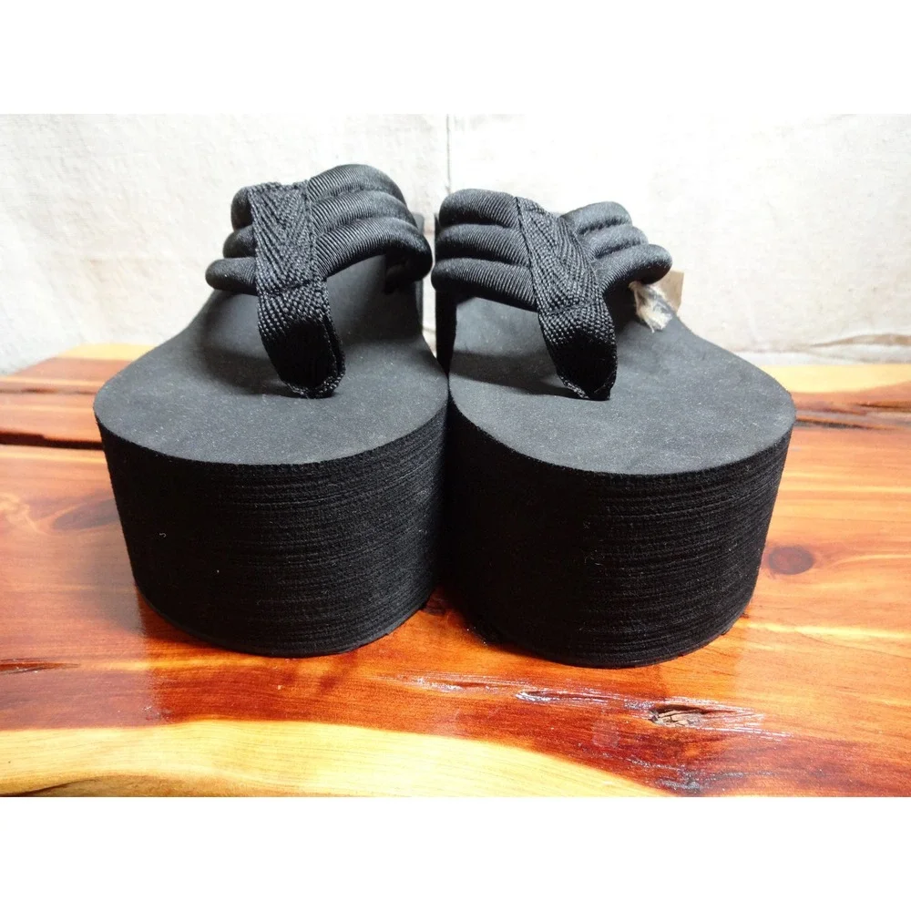 AMH Platform Flip Flops Women 7.5 Black Chunky Wedge Y2K Goth